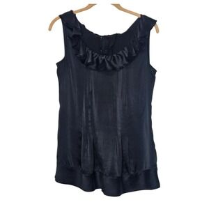 Doncaster Collection Black Sleeveless Silk Blend Ruffle‎ Neck Top Womens M